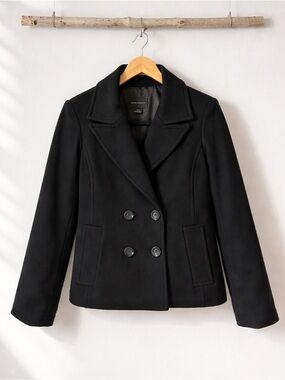 Designer Wool Cashmere Blend Peacoat Medium Double Breasted Tailored Coat